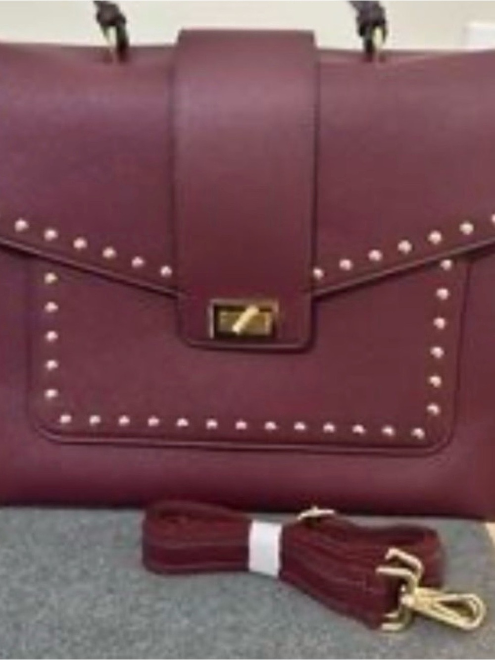Women's Stud-Accent Crossbody Bag in Burgundy